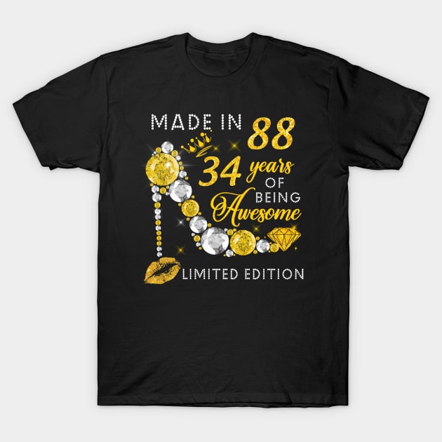 Made In 1988 Limited Edition 34 Years Of Being Awesome Jewelry Gold Sparkle T-Shirt by sueannharley12